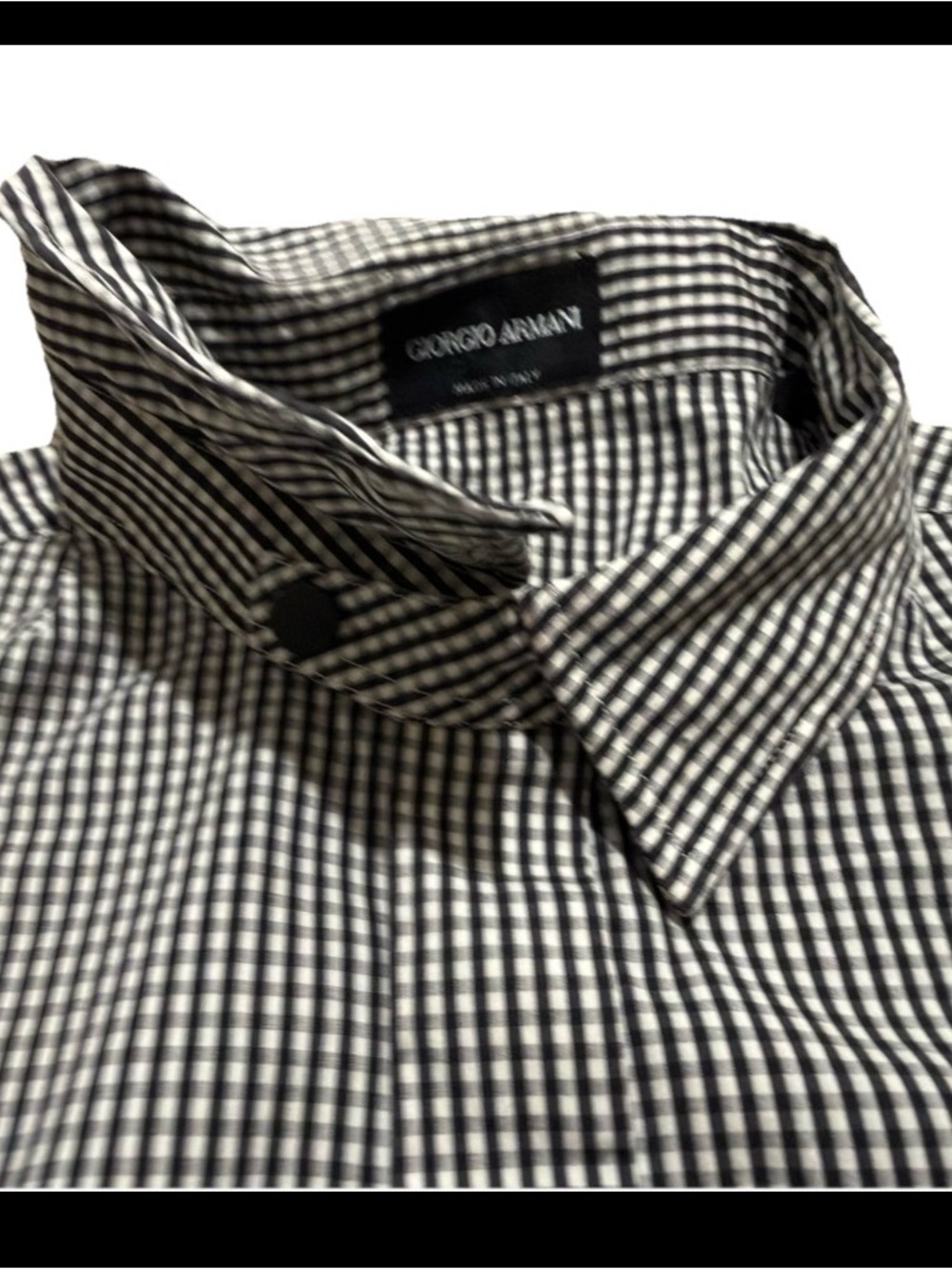 Giorgio Armani Gingham Check Shirt Size 15.5 Made in Italy Tab Collar Wire